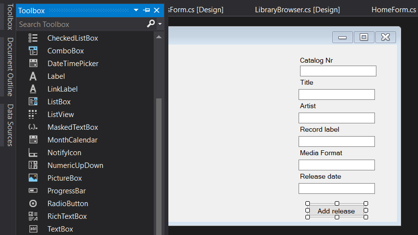 Sub-form, using the designer & toolbox.