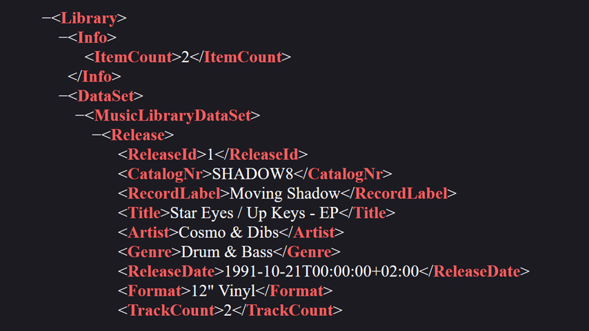 Xml library dataSet structure